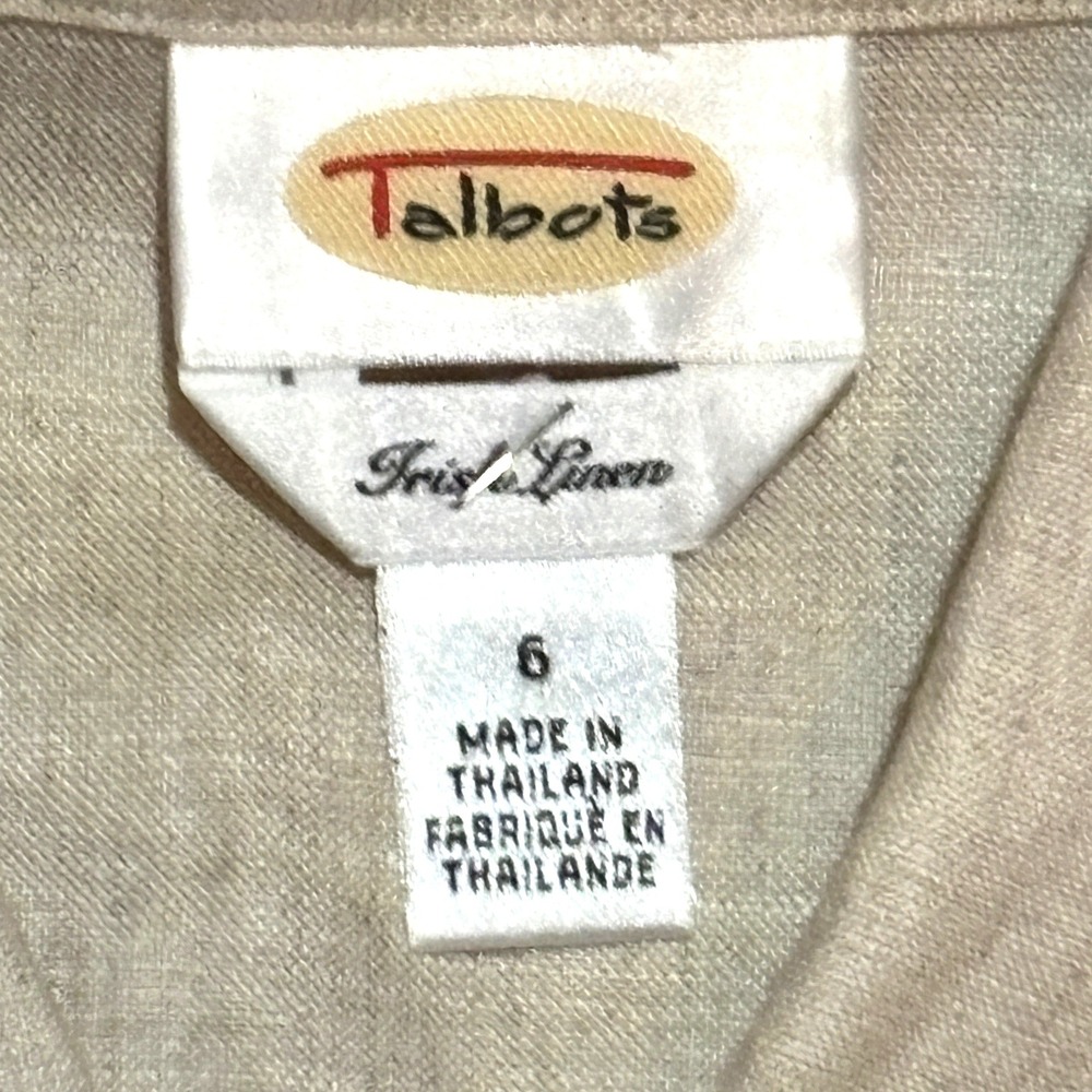 Talbots Irish Linen Shirt Womens 6 Beige Short Sleeve Button Up Top Luxury - Picture 3 of 6